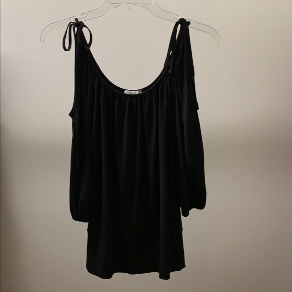 Caché black silk blouse with tie detail